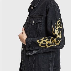 Stelen Black Denim Yellow Gold Flame Jacket